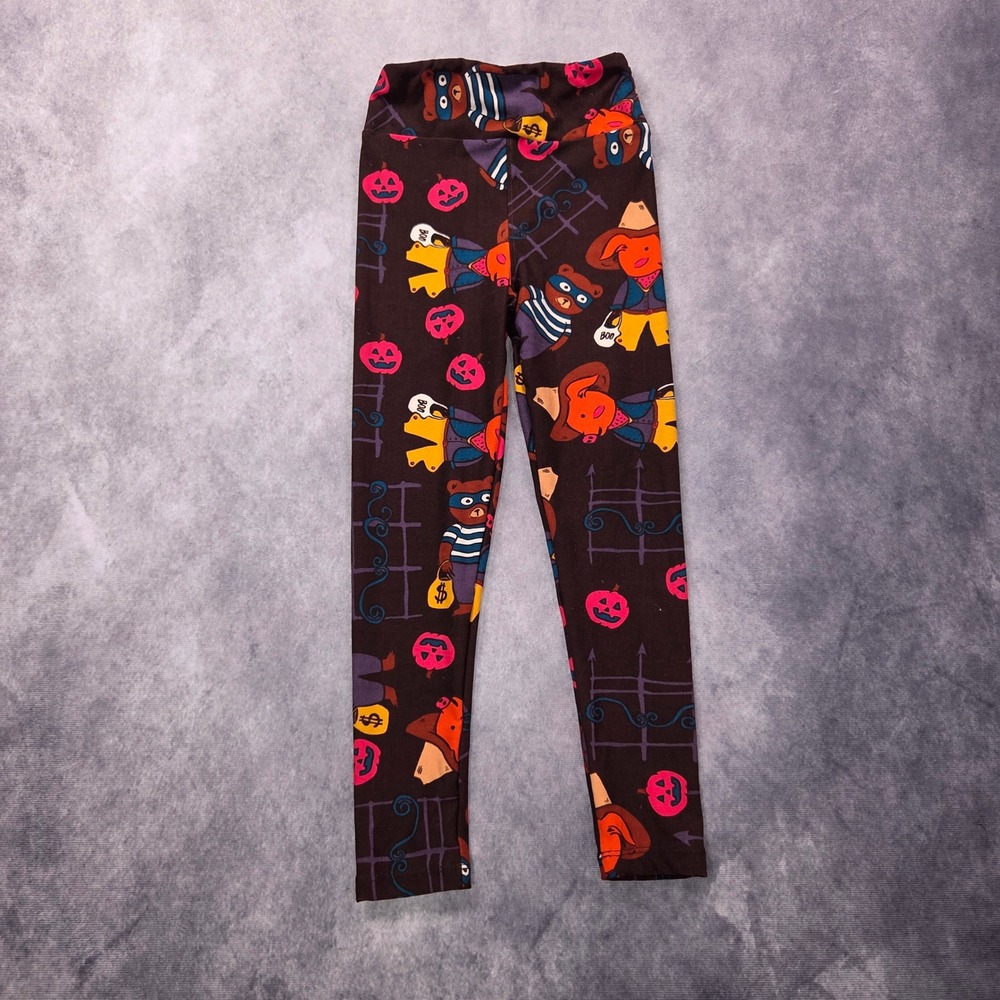 LuLaRoe Halloween Legging Kids S/M fits size 2-8 Brown Pink Pumpkin Bear Costume